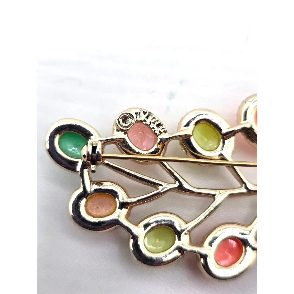 Sarah Coventry Candy Land Brooch Earrings Set Pastel Cabochons Gold Tone
